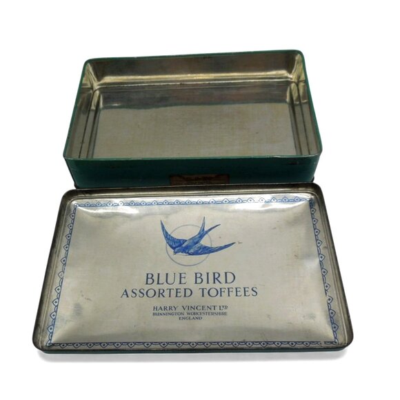 Rare BLUE BIRD Toffee Floral Rose Tin Box England 1950s Vintage - Picture 5 of 12